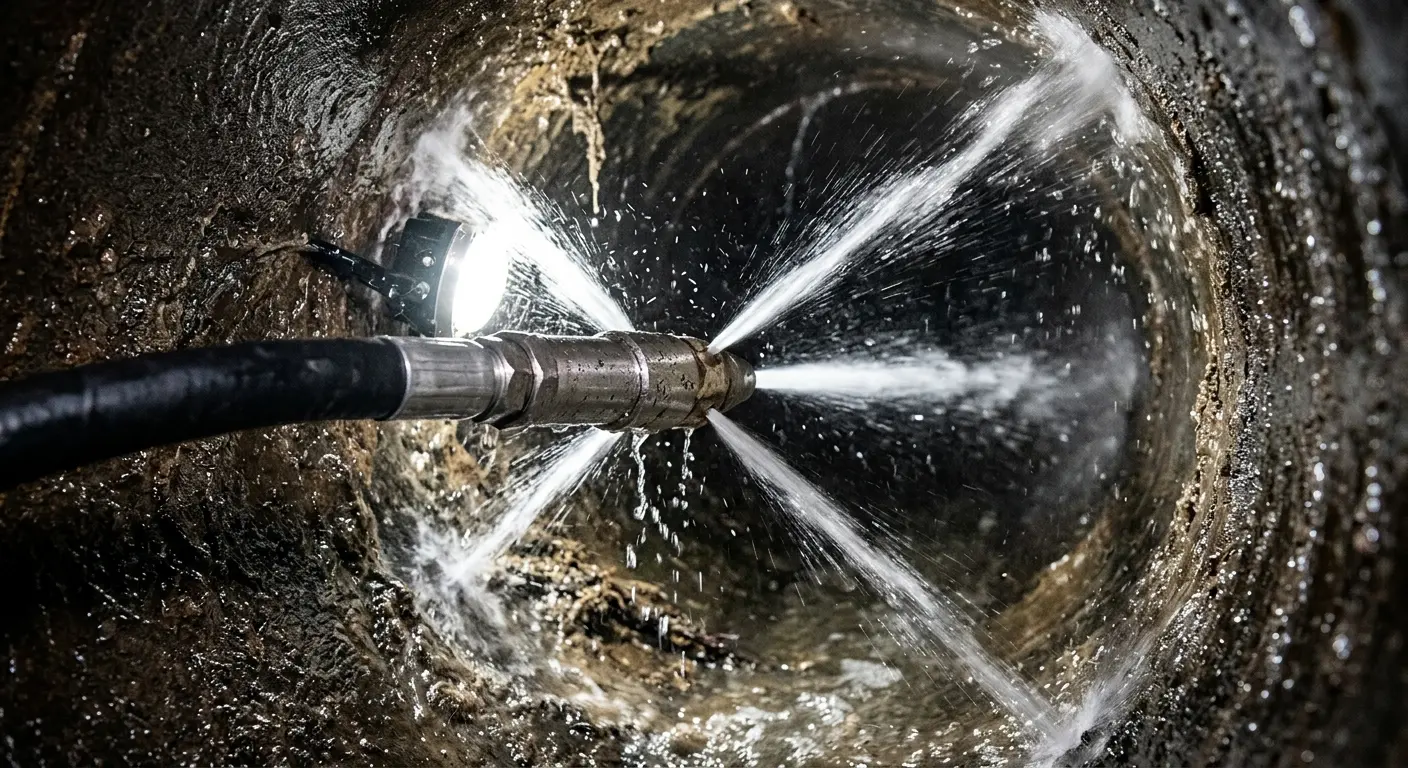 High-pressure hydro jetting nozzle cleaning sewer pipe for Storm Drain Cleaning in Belle Glade